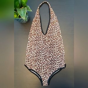 American Apparel - Animal Cheetah Print Bodysuit with Halter-Neck and Low Back